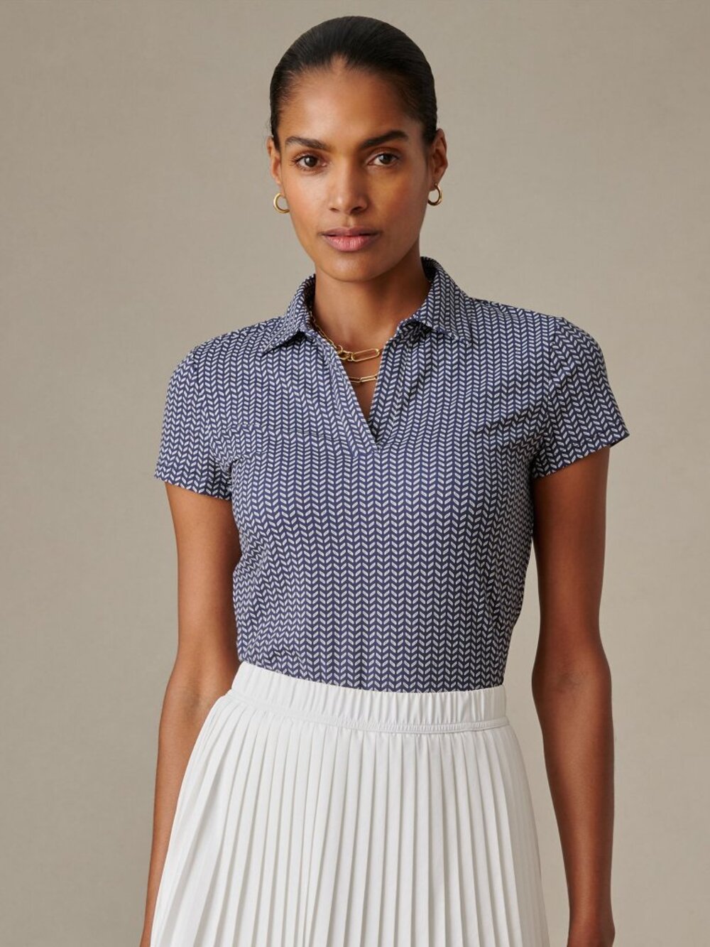 J McLaughlin Merlin Cap Sleeve Polo in Vine - Navy/Off White NEW